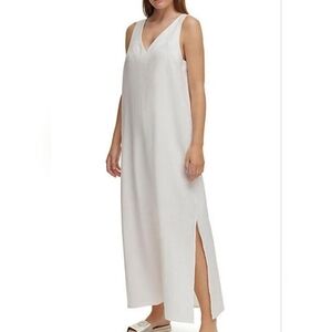 DKNY $115 retail White Linen Sleeveless Maxi Dress NWT With Slits Small